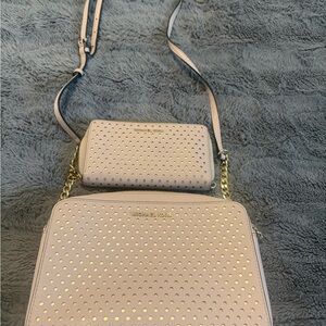 Michael Kors Pale Pink Perforated Crossbody Bag Set with Gold Studs